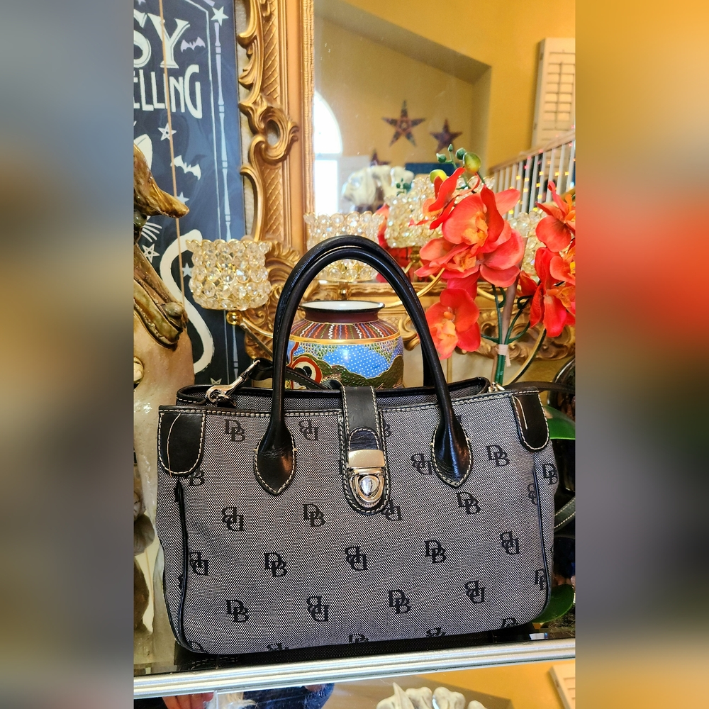 Vintage Dooney and Bourke Satchel DB Monogram Black/Grey
